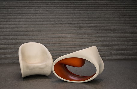 two white-and-red chairs near staircase thumbnail