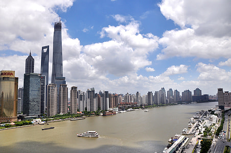 Skyline and Cityscape with the river and sky in Shanghai, China thumbnail