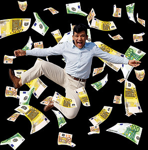 man jumping while spreading banknotes thumbnail