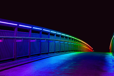 architectural photography of LED bridge at nighttime thumbnail