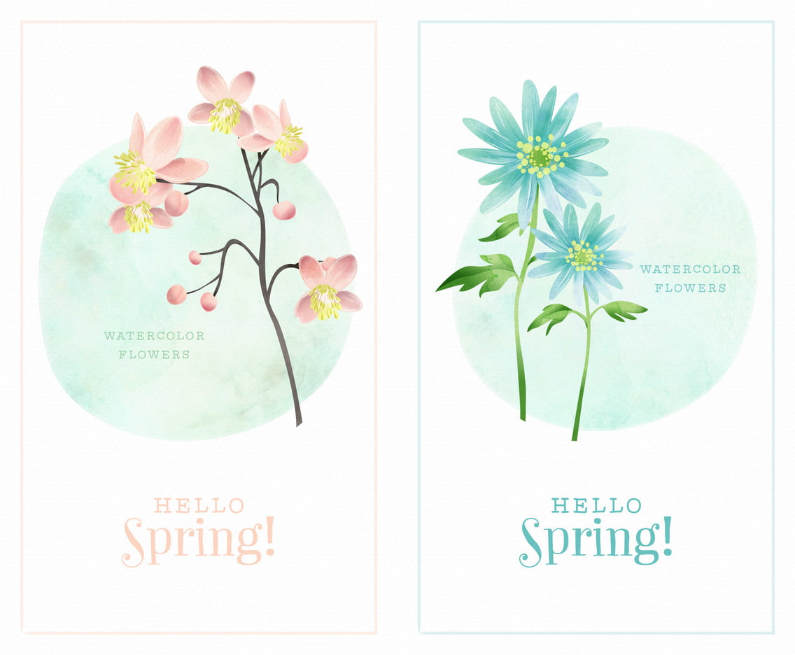 Spring Watercolor Flowers Vector eps, svg, ai file