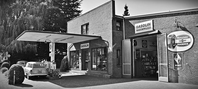 grayscale photo of gas station thumbnail