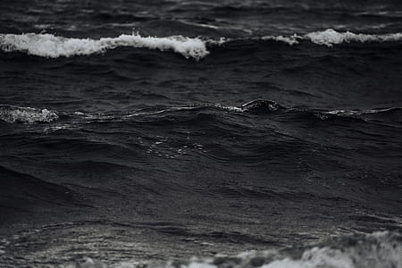 monochrome icelandic waves, grayscale photo of body of water thumbnail
