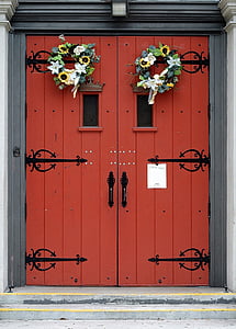 closed red wooden door thumbnail