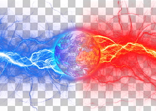 Light, Fire and ice collide, earth with blue and red lightning PNG clipart