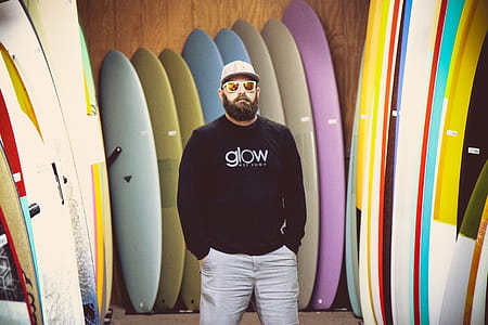 Man Wearing Black Glow-printed Sweatshirt thumbnail