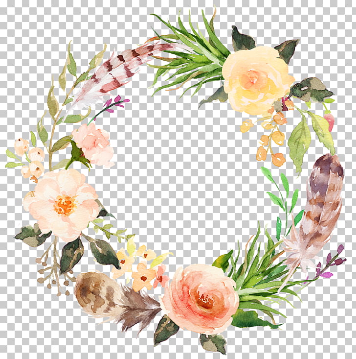 Flower , Watercolor aesthetic style floral wreath, white and pink flowers painting PNG clipart