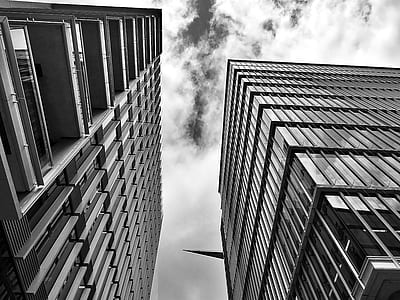 black-and-white, city, sky, clouds thumbnail