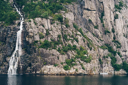 waterfalls beside body of water during daytime thumbnail