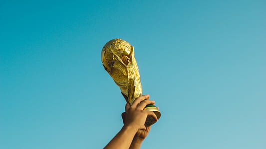 man raising up FIFA World Cup trophy thumbnail