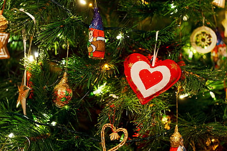lighted pine tree with hanged Christmas decors thumbnail