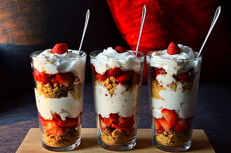 three set of strawberries with whip creams thumbnail