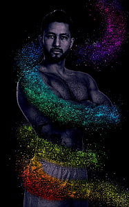 man wearing white shorts with assorted-color glitter thumbnail