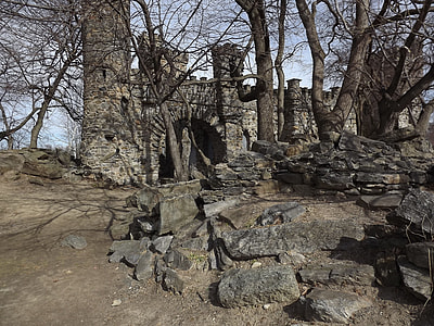 gray bricks building surrounded by bare trees under blue sky thumbnail