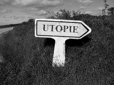 grayscale photo of Utopie signage thumbnail
