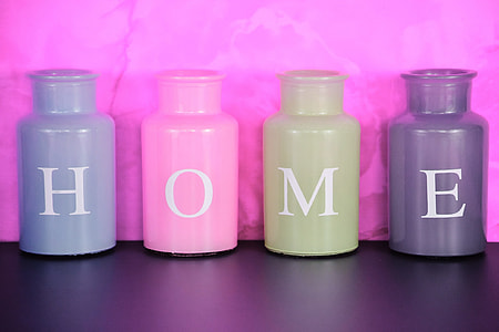 gray-pink-green-and-gray home print glass jars table decor thumbnail
