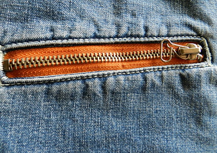 blue denim apparel with brown zipper thumbnail