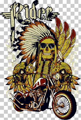 T-shirt Motorcycle Skull, Motorcycle and skull, cruiser motorcycle and Native American skull wall art PNG clipart