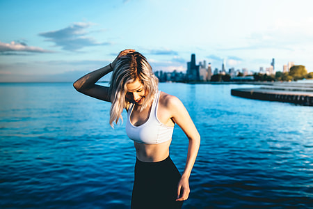 Fitness girl on city coast thumbnail