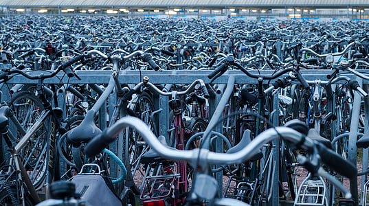 bicycle lot parked on outdoor parking lot at daytime thumbnail