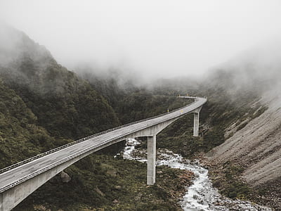 road, bridge, mountain, fog thumbnail