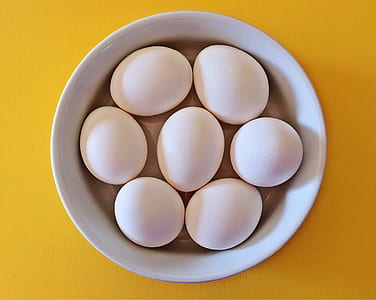 several white eggs in white ceramic bowl thumbnail