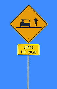 yellow Share the road printed road signage thumbnail