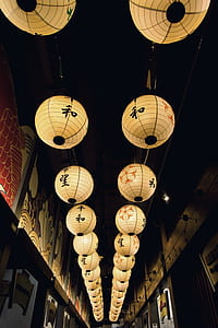 paper lanterns with kanji texts on the street thumbnail