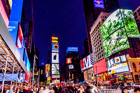 people walking on the streets of Time Square during night time thumbnail