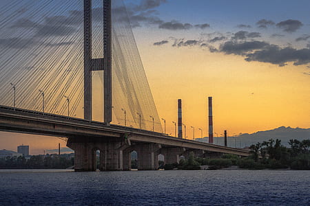 hanging bridge during dawn thumbnail