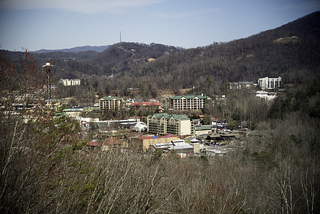 View of the Village of Gatlingburg, Tennessee in the mountains thumbnail