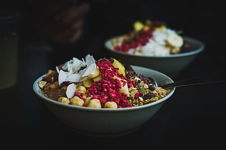 two cereal dishes in white ceramic bowls thumbnail