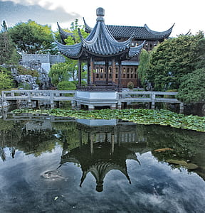 gray and brown pagoda near body of water thumbnail