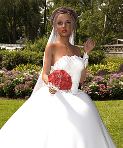 woman wearing white tube wedding dress thumbnail