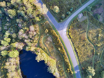 areal view of road and lake thumbnail
