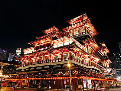 Low Angle Shot of Illuminated Building at Night thumbnail