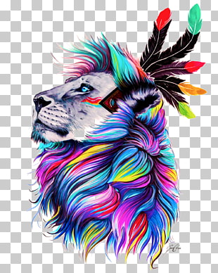 Paper Color Painting Canvas Drawing, lion, multicolored lion illustration PNG clipart