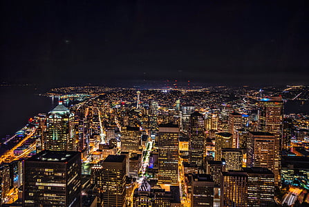 high angle photography of Seattle cityscape during night time thumbnail