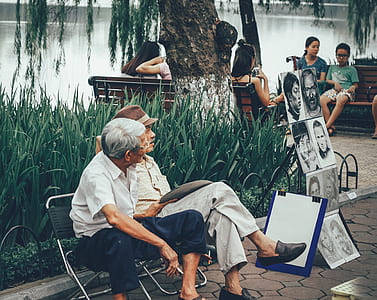 people sitting on benches beside body of water thumbnail