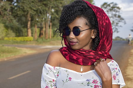 Woman in Red Scarf Standing on the Road thumbnail