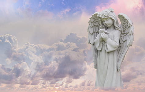 white angel statue with white clouds thumbnail