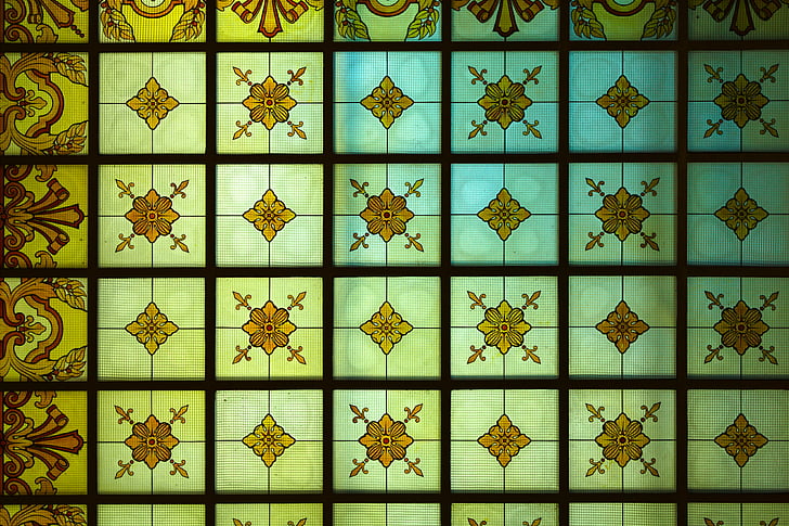 green and yellow floral tiles surface illustration