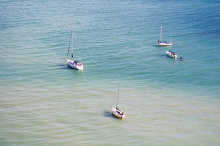 four sailboats on water at daytime thumbnail