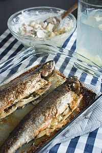 Baked fish with potato salad thumbnail