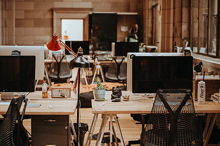 desk, office, computer, screen, lamps thumbnail