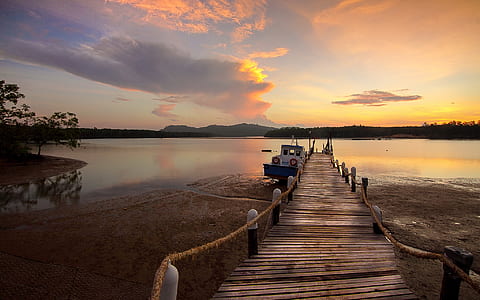 wood, jetty, sea, dawn thumbnail