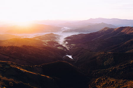 aerial landscape photography of river in between mountains thumbnail