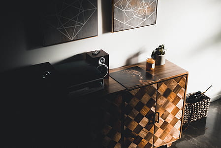 Black Stereo Component on Brown Wooden Dresser Console thumbnail