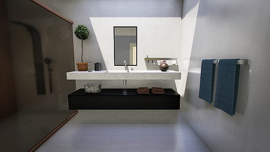 rectangular black wooden framed mirror on wall thumbnail