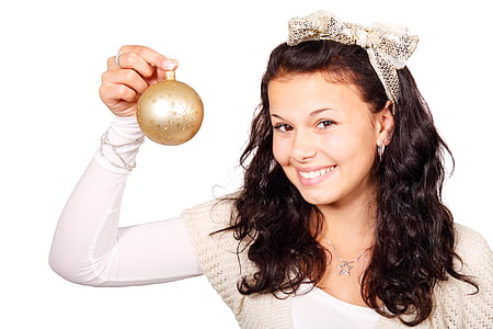 woman holding gold bauble thumbnail